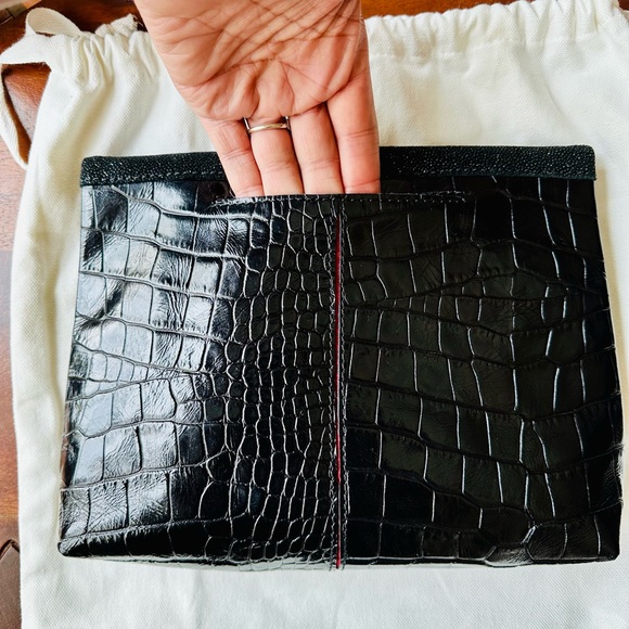 Hammitt *VIP Med-Half Pipe Black Croc & Brushed Sliver Crossbody Purse - Picture 3 of 16